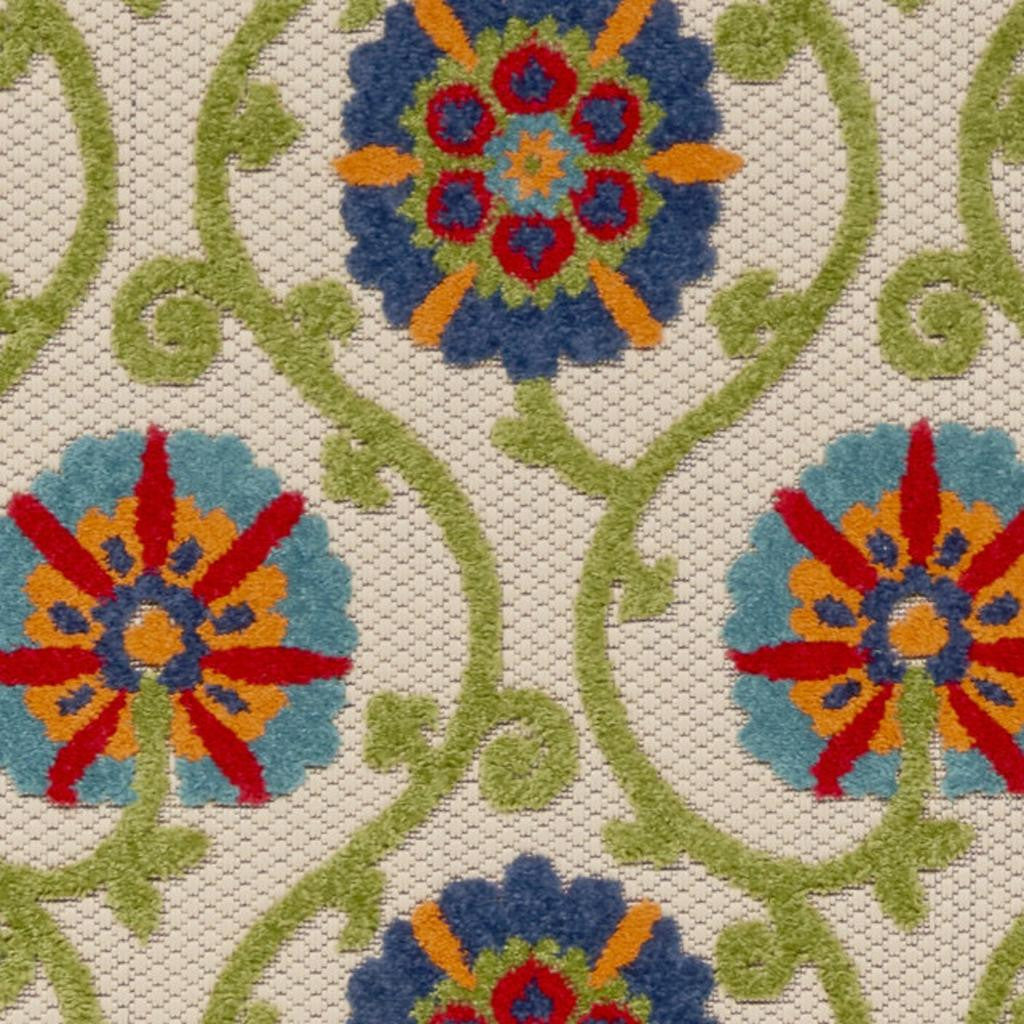 12' Ivory And Blue Indoor Outdoor Runner Rug