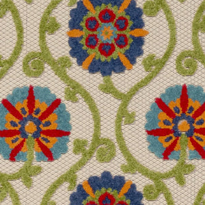 12' Ivory And Blue Indoor Outdoor Runner Rug