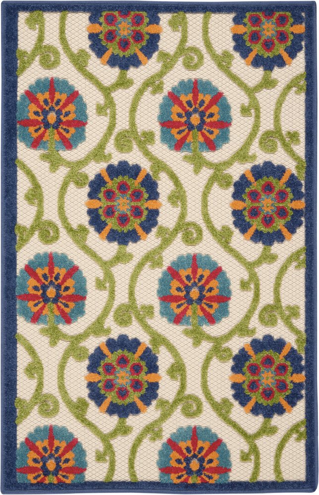 4' X 6' Ivory And Blue Indoor Outdoor Area Rug