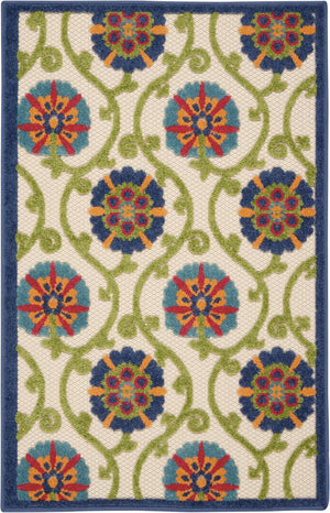 4' X 6' Ivory And Blue Indoor Outdoor Area Rug