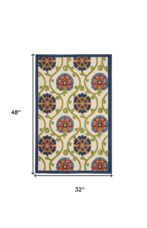 4' X 6' Ivory And Blue Indoor Outdoor Area Rug