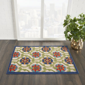 4' X 6' Ivory And Blue Indoor Outdoor Area Rug