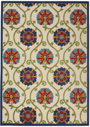 3' X 4' Ivory And Blue Indoor Outdoor Area Rug