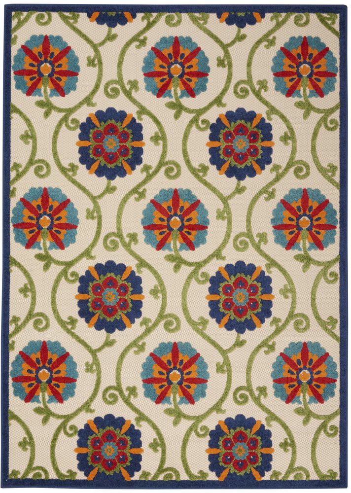 4' X 6' Ivory And Blue Indoor Outdoor Area Rug