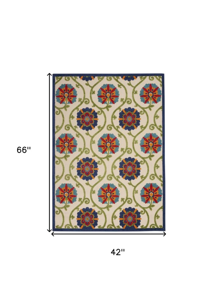 3' X 4' Ivory And Blue Indoor Outdoor Area Rug