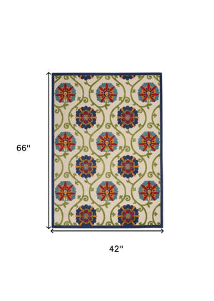 3' X 4' Ivory And Blue Indoor Outdoor Area Rug