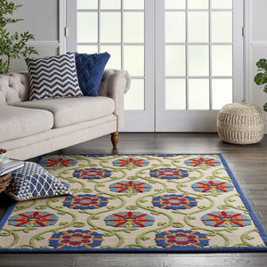 4' X 6' Ivory And Blue Indoor Outdoor Area Rug