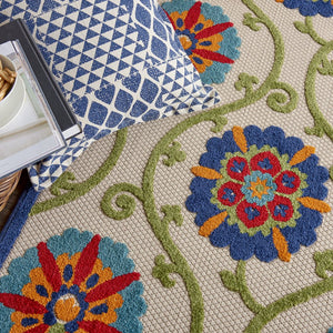 4' X 6' Ivory And Blue Indoor Outdoor Area Rug