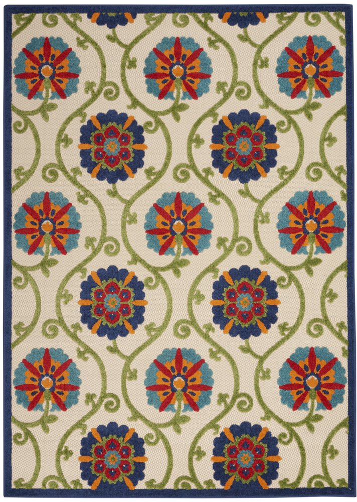 4' X 6' Ivory And Blue Indoor Outdoor Area Rug