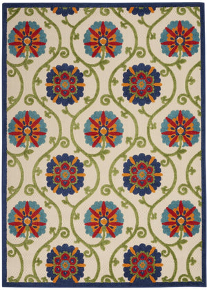 4' X 6' Ivory And Blue Indoor Outdoor Area Rug
