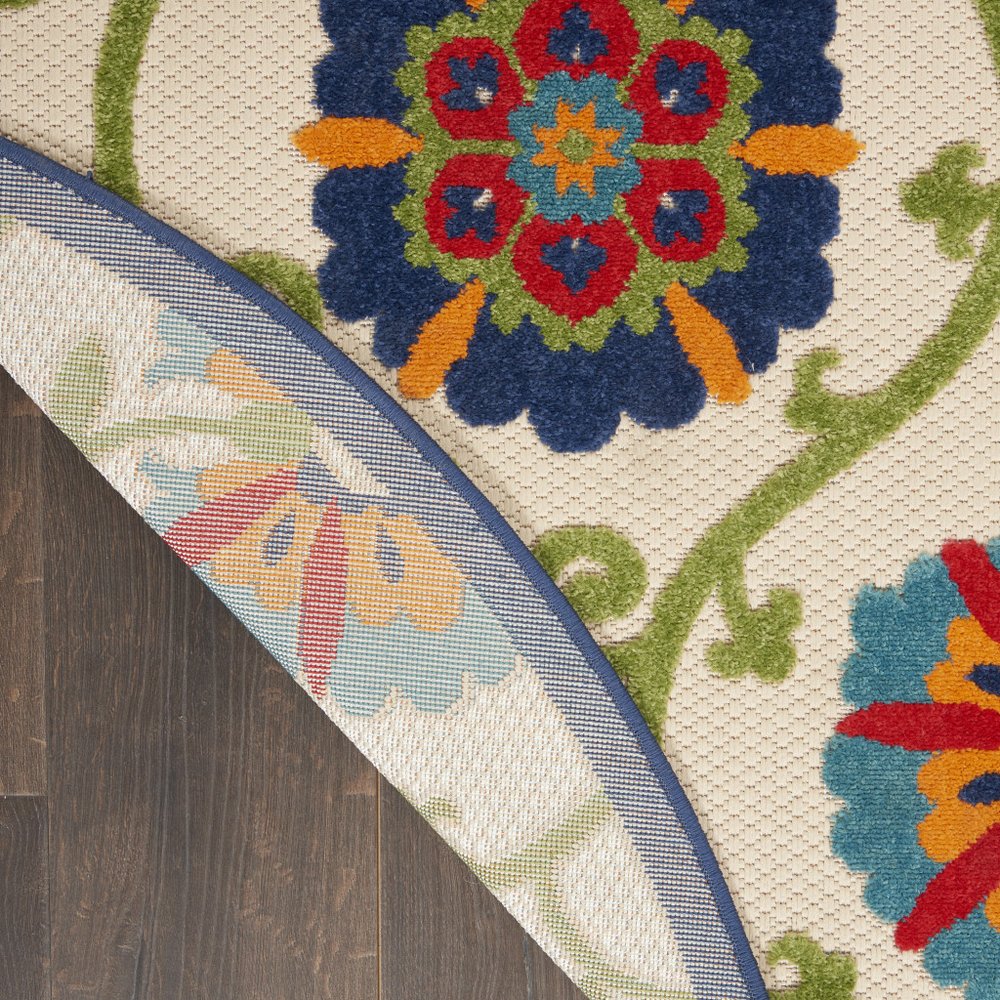 5' Ivory And Blue Round Indoor Outdoor Area Rug