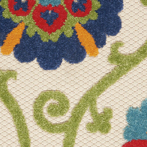 5' Ivory And Blue Round Indoor Outdoor Area Rug