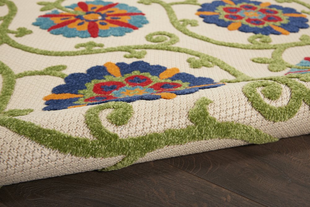 5' Ivory And Blue Round Indoor Outdoor Area Rug