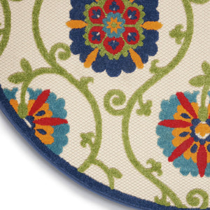 8' Ivory And Blue Round Indoor Outdoor Area Rug
