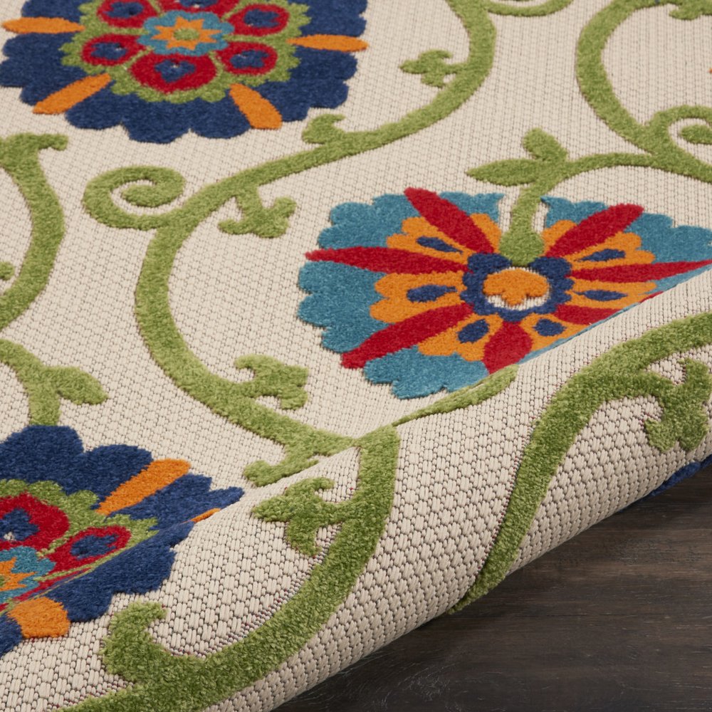 5' Ivory And Blue Round Indoor Outdoor Area Rug