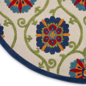 5' Ivory And Blue Round Indoor Outdoor Area Rug