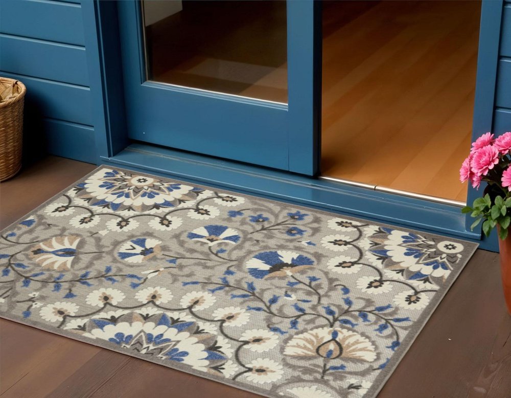 3' X 4' Blue And Gray Indoor Outdoor Area Rug