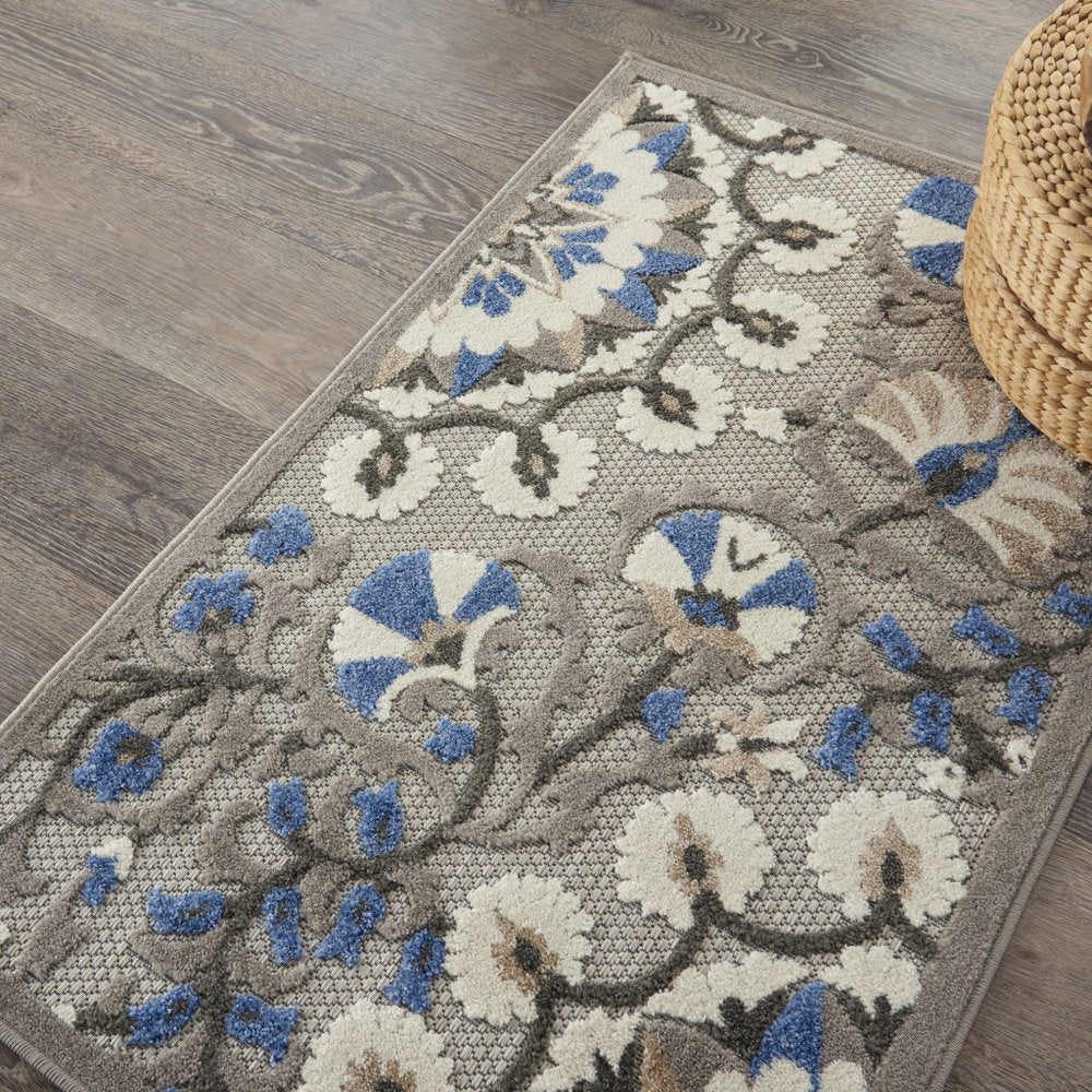 3' X 4' Blue And Gray Indoor Outdoor Area Rug