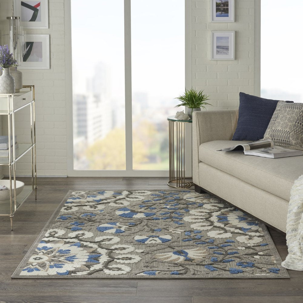 3' X 4' Blue And Gray Indoor Outdoor Area Rug