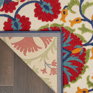 8' Red And Ivory Floral Indoor Outdoor Area Rug