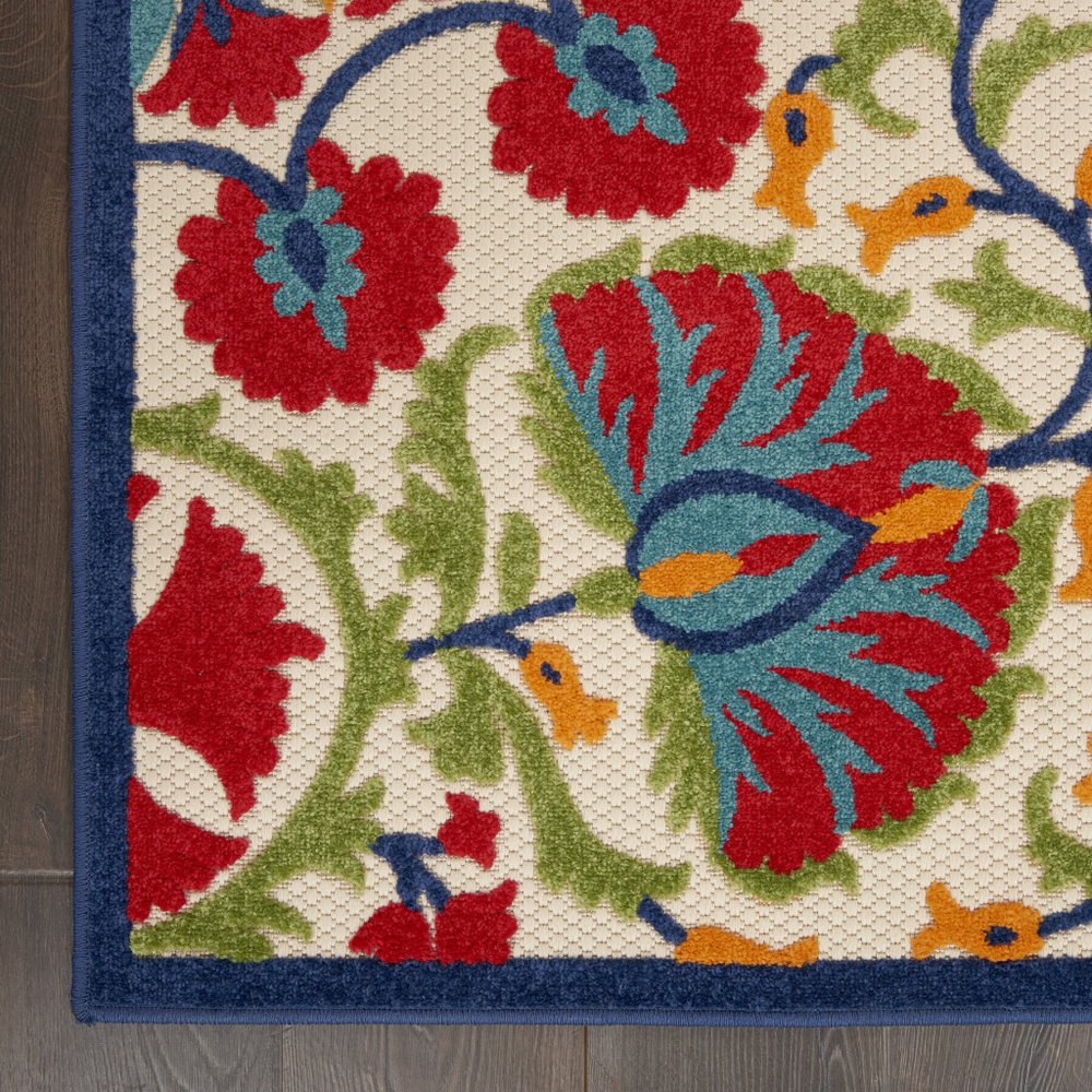 8' Red And Ivory Floral Indoor Outdoor Area Rug