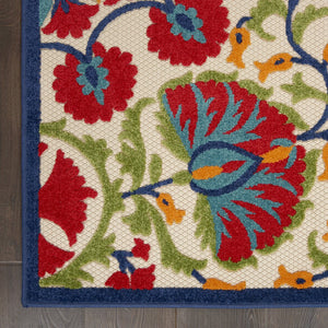 8' Red And Ivory Floral Indoor Outdoor Area Rug