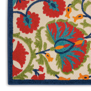 8' Red And Ivory Floral Indoor Outdoor Area Rug