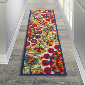8' Red And Ivory Floral Indoor Outdoor Area Rug