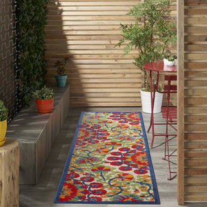 8' Red And Ivory Floral Indoor Outdoor Area Rug