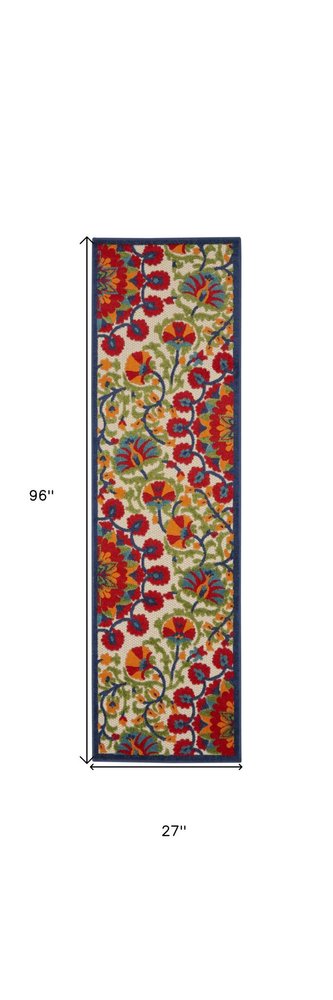 3' X 4' Red And Ivory Floral Indoor Outdoor Area Rug