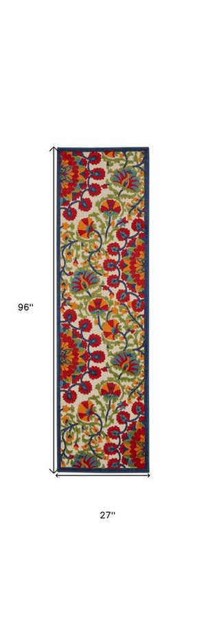 3' X 4' Red And Ivory Floral Indoor Outdoor Area Rug