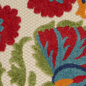 8' Red And Ivory Floral Indoor Outdoor Area Rug