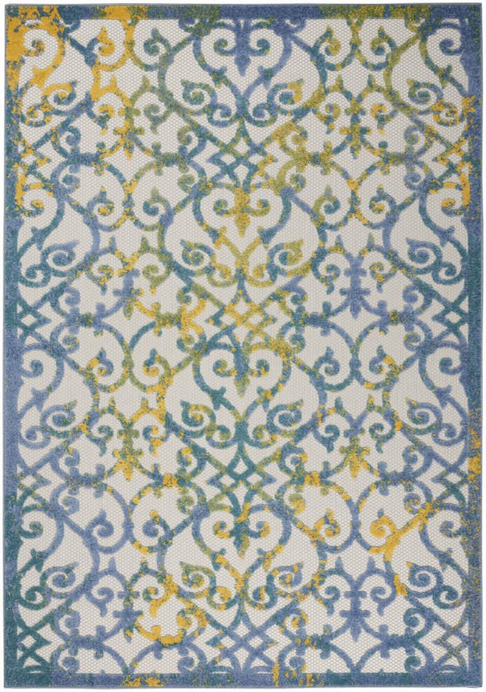 8' X 11' Ivory And Blue Indoor Outdoor Area Rug