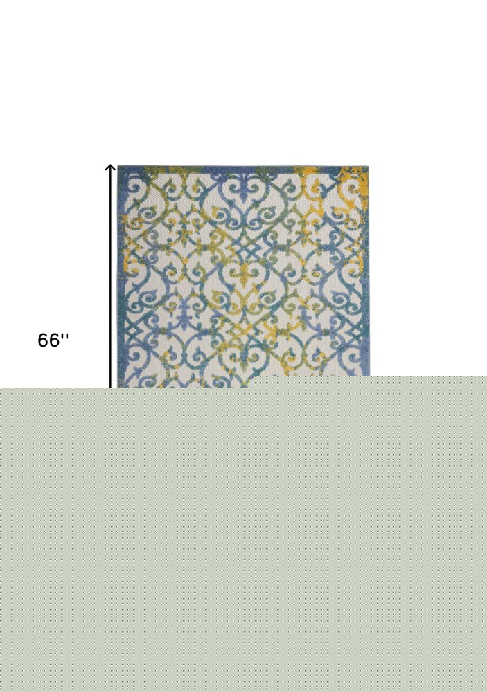 5' X 8' Ivory And Blue Indoor Outdoor Area Rug