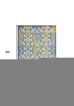5' X 8' Ivory And Blue Indoor Outdoor Area Rug