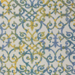 8' X 11' Ivory And Blue Indoor Outdoor Area Rug