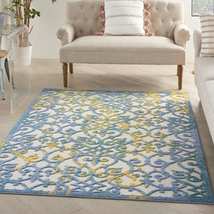 8' X 11' Ivory And Blue Indoor Outdoor Area Rug