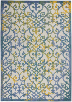 8' X 11' Ivory And Blue Indoor Outdoor Area Rug