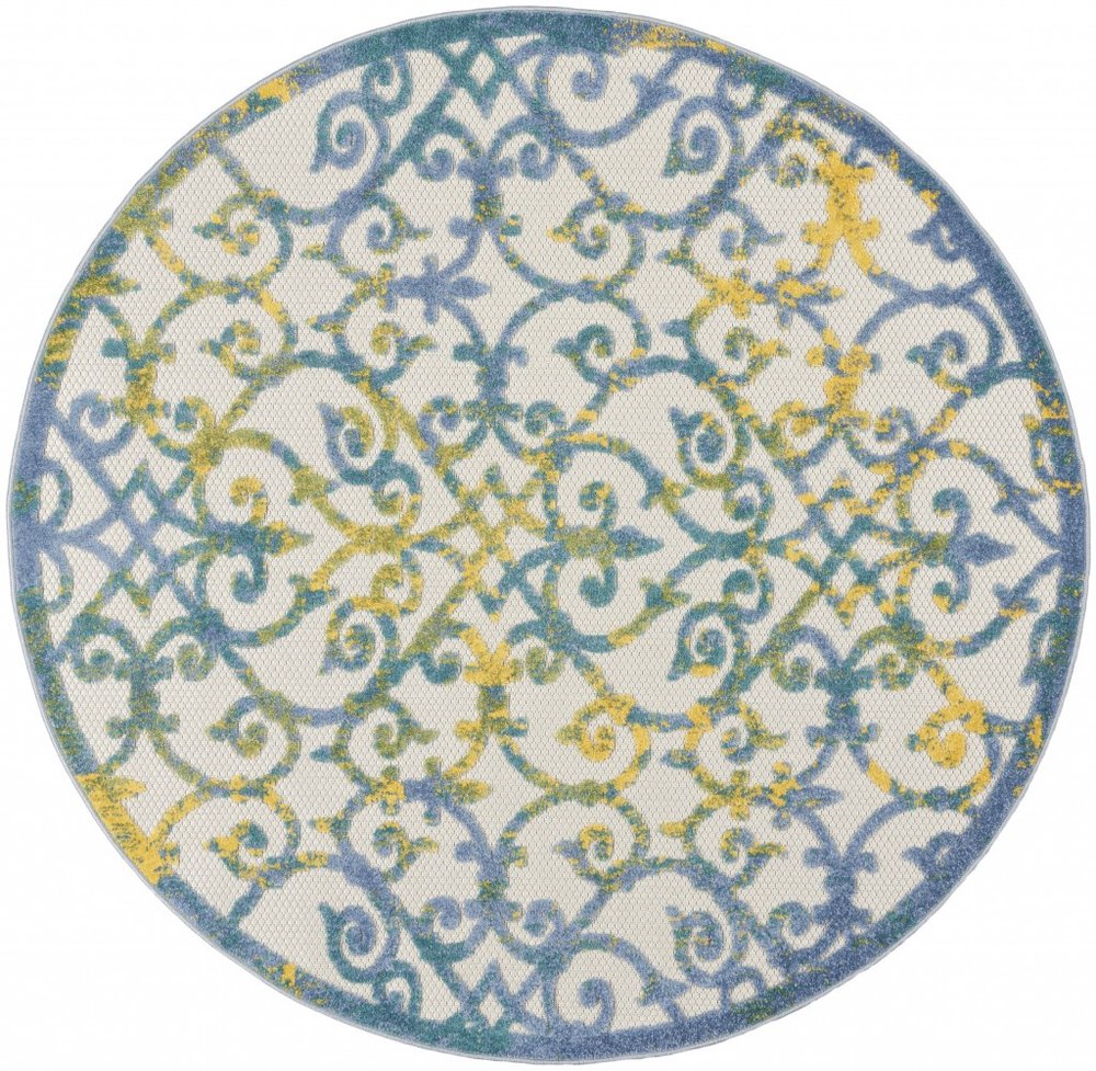 8' X 11' Ivory And Blue Indoor Outdoor Area Rug