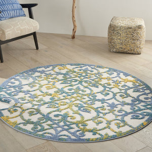 8' X 11' Ivory And Blue Indoor Outdoor Area Rug