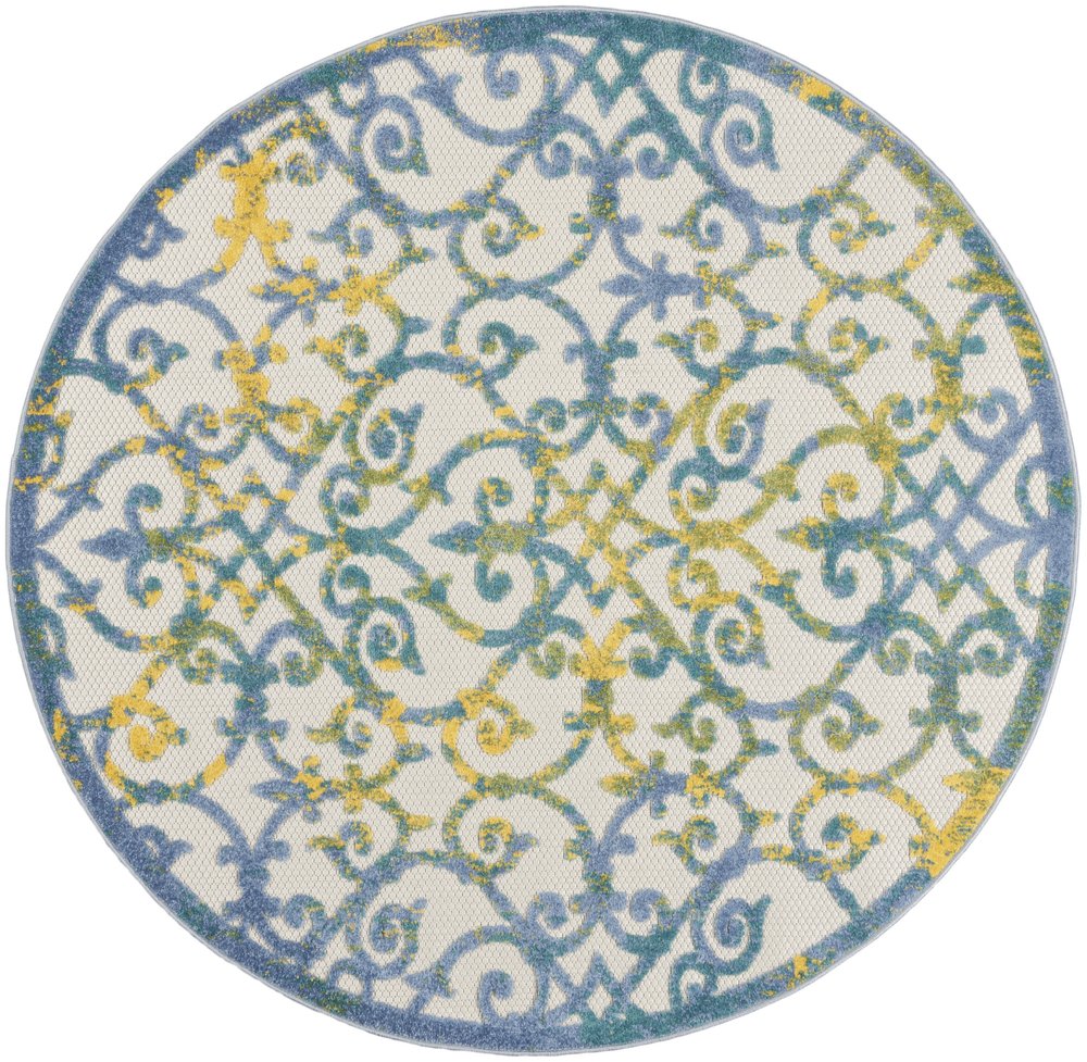 8' X 11' Ivory And Blue Indoor Outdoor Area Rug