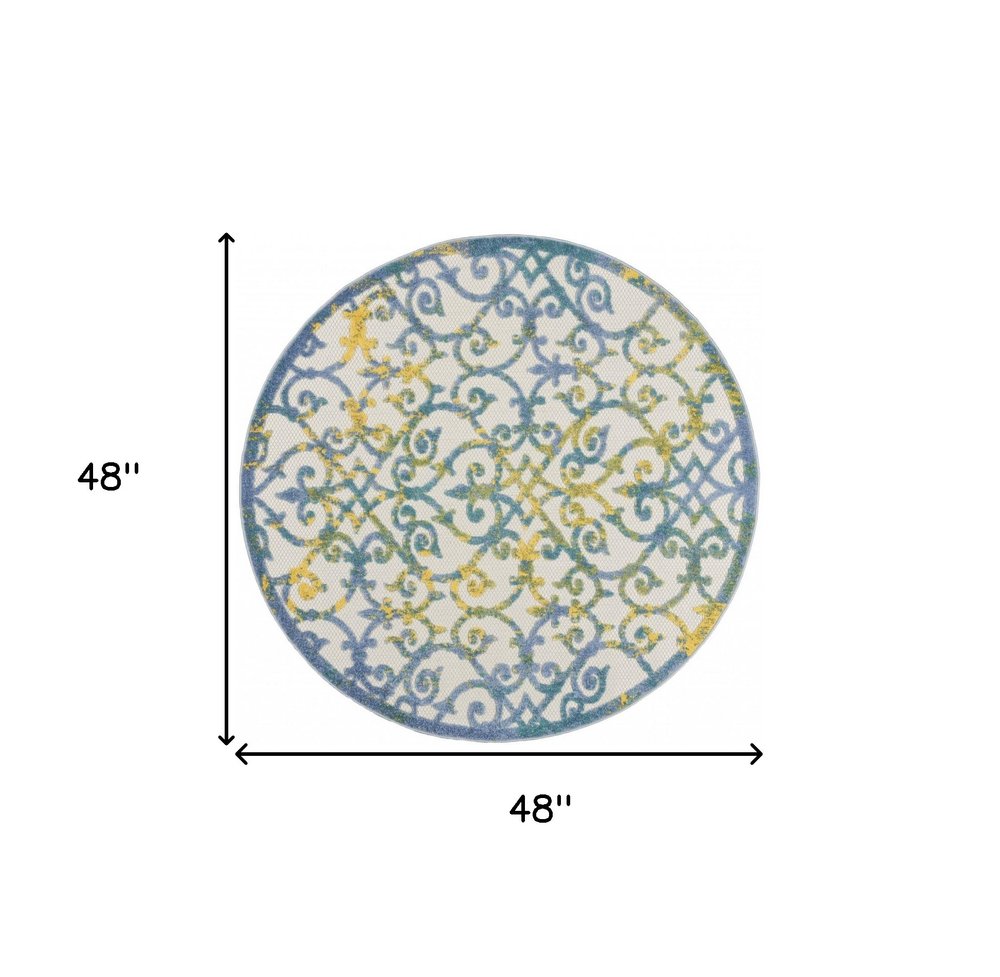 8' X 11' Ivory And Blue Indoor Outdoor Area Rug