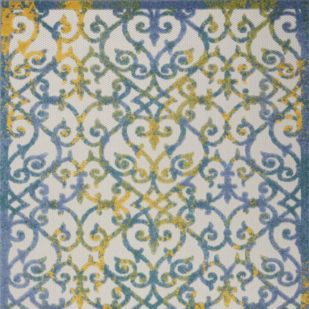 8' X 11' Ivory And Blue Indoor Outdoor Area Rug