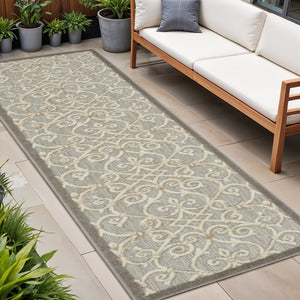 6' Gray And Ivory Indoor Outdoor Area Rug