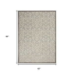 5' X 8' Gray And Ivory Indoor Outdoor Area Rug