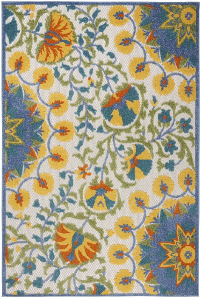 8' X 11' Ivory And Blue Floral Indoor Outdoor Area Rug