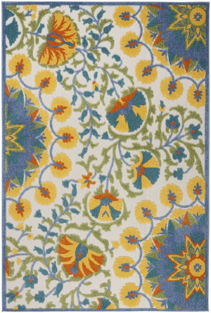 8' X 11' Ivory And Blue Floral Indoor Outdoor Area Rug