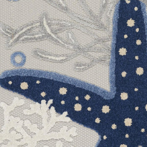 4' Blue And Gray Round Indoor Outdoor Area Rug