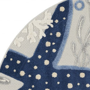 4' Blue And Gray Round Indoor Outdoor Area Rug