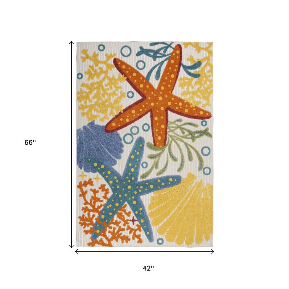 7' X 10' Yellow And Ivory Indoor Outdoor Area Rug